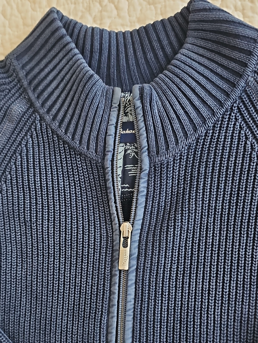 Tommy Bahama Men's Large Full Zip Ribbed Knit Sweater Jacket EUC - Picture 7 of 14